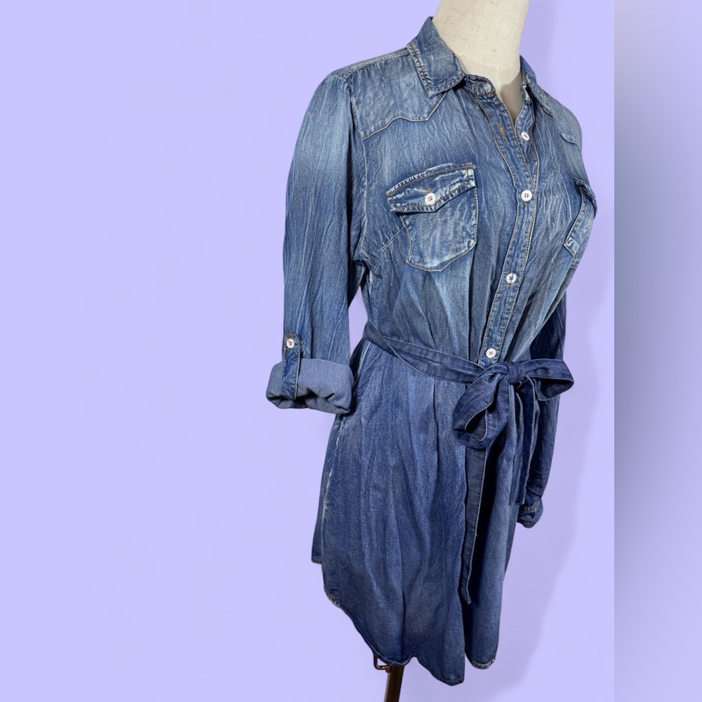 Denim Casual Blue Long Sleeve Dress - Picture 8 of 10